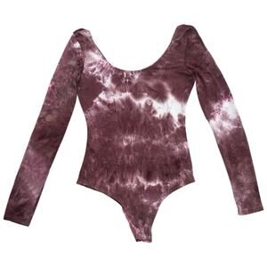 Hiatus‎ Burgundy Tie Dye Long Sleeve Scoop Neck Bodysuit Women XS Indie Sleaze